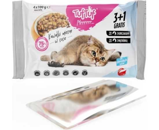 Tuftuf TUF TUF 2x with chicken, 2x with liver - wet cat food - 4x100g Консервы кошек