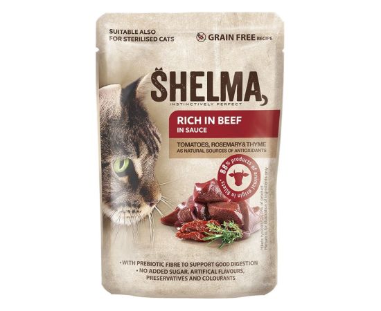 SHELMA Rich in salmon, cod, beef and chicken - wet cat food - 4x85g Kaķu konservi