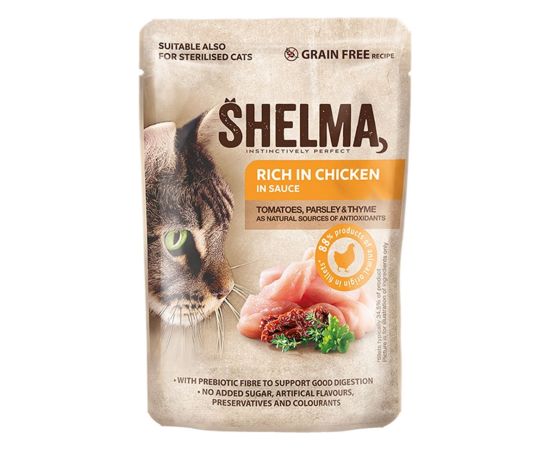 SHELMA Rich in salmon, cod, beef and chicken - wet cat food - 4x85g Kaķu konservi