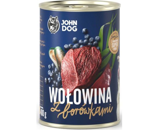John Dog BERRY Adult wołowina z borówkami 400g Suņu barība