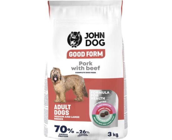 John Dog GOOD FORM Ś/D RASY wieprzowina z wołowiną Karma sucha dla psa 3kg Suņu barība