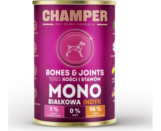CHAMPER Bones & Joints Monoprotein Turkey - wet dog food - 400g Suņu barība