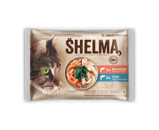 SHELMA with salmon and cod in sauce - wet cat food - 4x85g Kaķu konservi