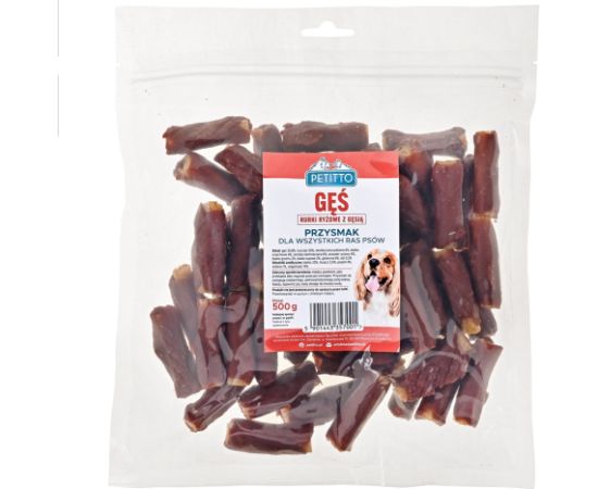 PETITTO Rurki ryżowe z gęsią przysmak dla psa 500g Suņu barība