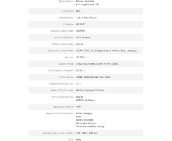 VIVITEK SHORT-THROW PROJECTOR DW355ST Проекторы