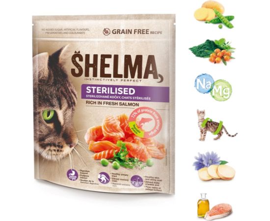 SHELMA Sterilised Rich in salmon - dry cat food - 750g Kaķu sausā barība