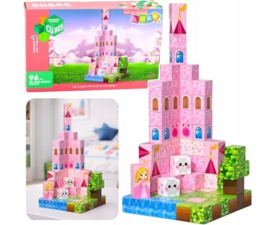 LeanToys Klocki Magnetyczne Konstrukcyjne Piksele Sześciany Zamek Księżniczki 96 el. Konstruktori 