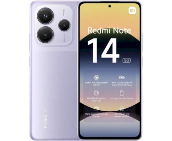 Xiaomi Redmi Note 14 5G Смартфон 6GB / 128GB Lavender Purple Мобильные телефоны