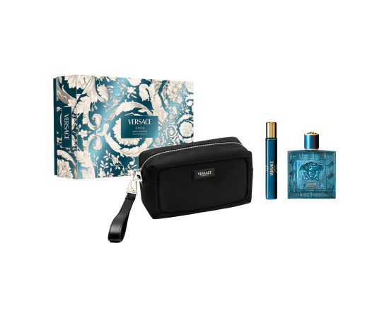 Set Versace: Eros, Eau De Toilette, For Men, 100 ml + Eros, Eau De Toilette, For Men, 10 ml + Versace, Zippered, GWP Textile Pouch, Black Dāvanu komplekti
