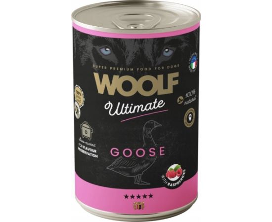 Paka Zwierzaka WOOLF PIES PUSZKA 400g ULTIMATE CAN       GOOSE&RASPBERRY  /6 Suņu barība