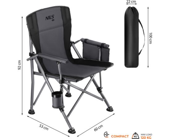 NC3309 SALOKAMAIS ZVEJAS KRĒSLS PELKS-MELNS NILS CAMP Кемпинг стулья