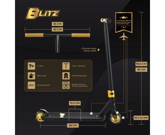 NKD Story Blitz Stunt Scooter Black/gold 90.5cm Самокаты и скейтборды