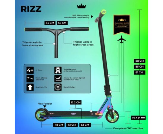 NKD RIZZ triku skrejritenis 81cm Krāsains Самокаты и скейтборды