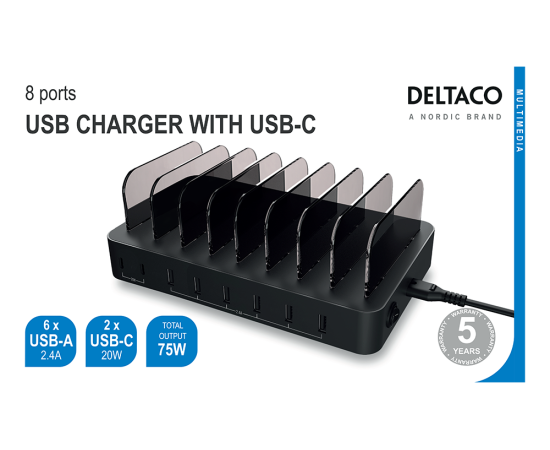 DELTACO USB uzlādes stacija 6 ierīcēm DPS-0200 [CLONE] Решения для зарядки