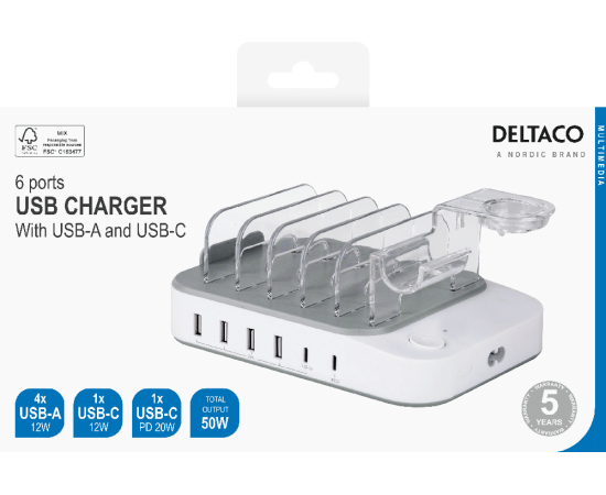 DELTACO USB uzlādes stacija 6 ierīcēm DPS-0200 [CLONE] [CLONE] Решения для зарядки