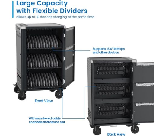 Ewent EW1701 portable device management cart/cabinet Portable device management cabinet Black, Grey Telefonu lādētāji 220v