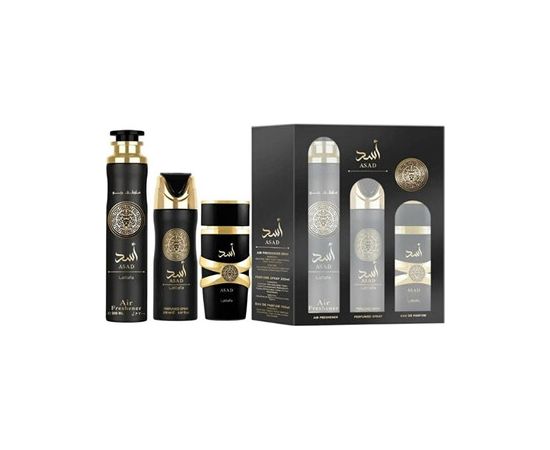 Lattafa Asad Dárková sada EDP 100 ml, deospray 200 ml a osvěžovač vzduchu 300 ml 100ml Dāvanu komplekti