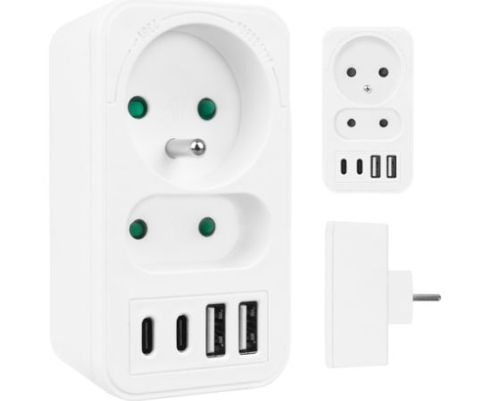 Current socket x2 + 4xUSB Maclean, splitter with 2 sockets, 2xUSB A, 2xUSB C PD 20W, 1x16A + 1x6A, MCE249 F/W Зарядные устройства