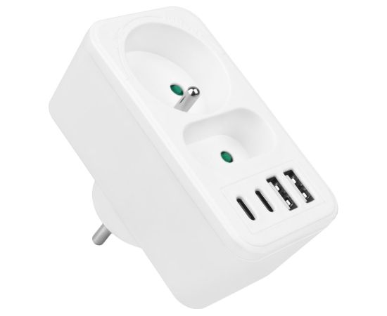 Current socket x2 + 4xUSB Maclean, splitter with 2 sockets, 2xUSB A, 2xUSB C PD 20W, 1x16A + 1x6A, MCE249 F/W Зарядные устройства