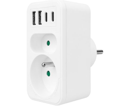 Current socket x2 + 4xUSB Maclean, splitter with 2 sockets, 2xUSB A, 2xUSB C PD 20W, 1x16A + 1x6A, MCE249 F/W Зарядные устройства