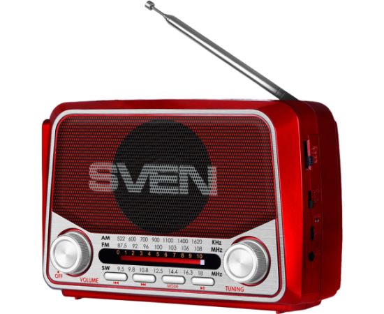 Speaker SVEN SRP-150, red (3W, Bluetooth, FM/AM/SW, USB, microSD, flashlight, battery) Aудио-видео