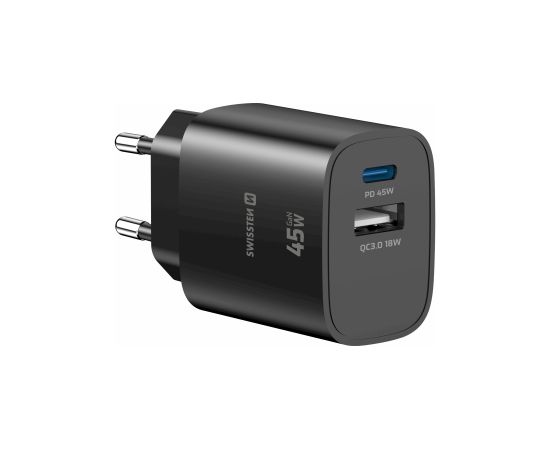 Swissten Edge GaN Tīkla Lādētājs USB-C PD 45W + USB-A 18W QC Telefonu lādētāji 220v