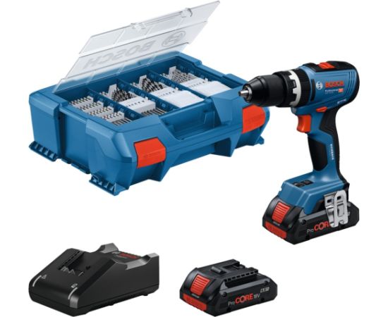 Bosch Powertools cordless impact drill GSB 18V-65 Professional, 18Volt (blue, 2x Li-Ion battery 4.0Ah, 82-piece accessory set in L-case) Jaunumi -Dārzam