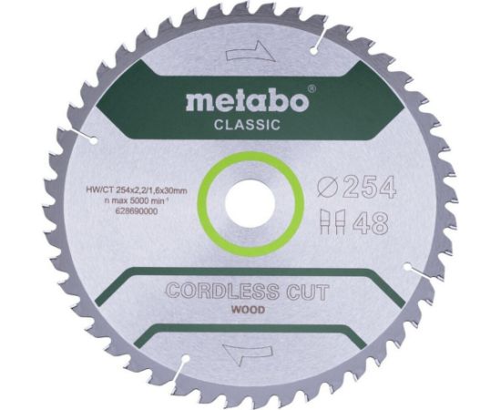 Griešanas disks kokam Metabo 628690000; 254x30 mm; Z45; 5° Zāģripas