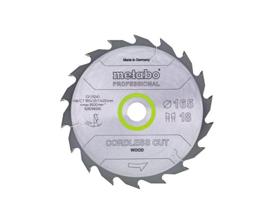 Griešanas disks kokam Metabo 628294000; 165x20 mm; Z18; 20° Zāģripas