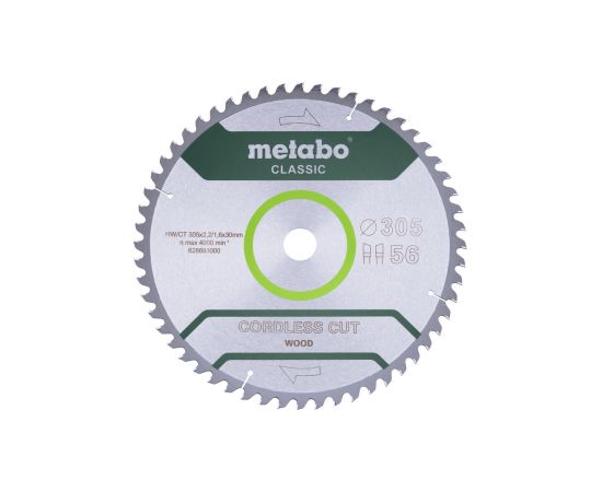 Griešanas disks kokam Metabo 628693000; WZ; 305x30 mm; Z56; 5° Zāģripas