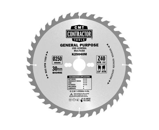 Griešanas disks kokam CMT K16040H; 160x20 mm; Z40; 10° Zāģripas