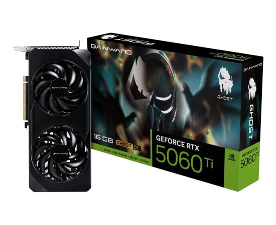 Gainward GeForce RTX 5060 Ti Ghost II OC 16GB, graphics card DLSS 4, 3x DisplayPort, 1x HDMI 2.1 Grafiskās video kartes