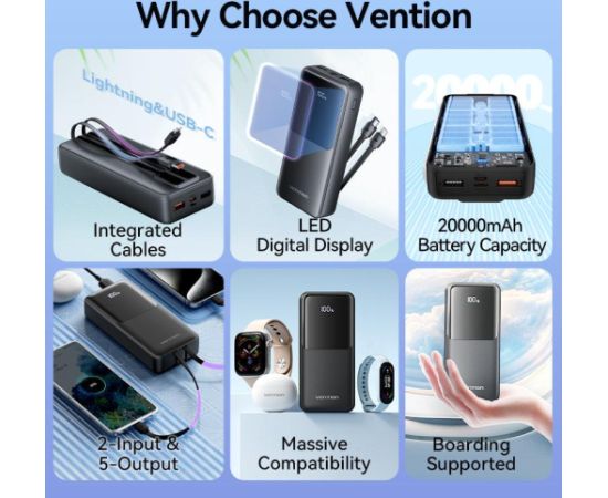 POWER BANK USB 20000MAH 22.5W/BLACK FHPB0 VENTION Power-банки