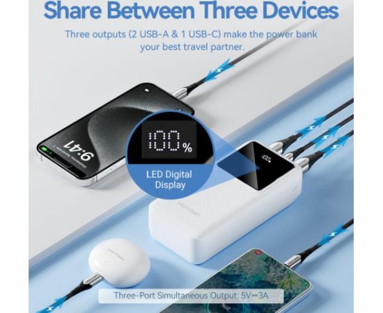 POWER BANK USB 30000MAH 22.5W/BLACK FHMB0 VENTION Power-банки