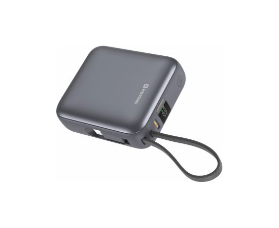 Swissten SPACE Power Bank Универсальный Внешний Аккумулятор Встроенный Кабель USB-C 35W / 10000 mAh Серебристый Power-банки