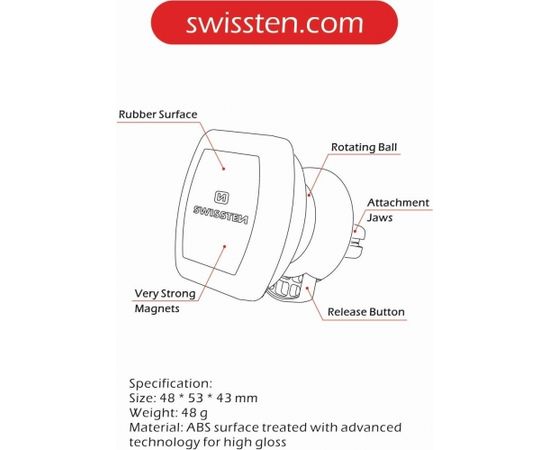 Swissten S-Grip M3 Universāls Auto Stiprinājums Gaisa Restei Ar Magnētu Melns