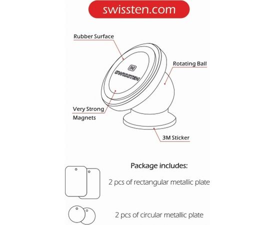 Swissten S-Grip M2 Universāls Auto Stiprinājums Panelim Ar Magnētu Melns