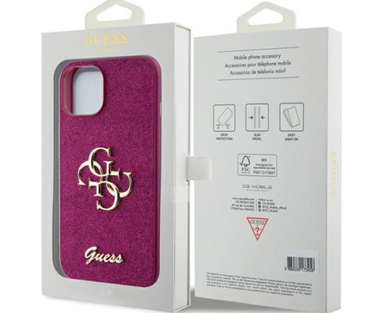 Guess Fixed Glitter Big 4G Case Защитный Чехол для Apple iPhone 15 Чехлы - альтернативные