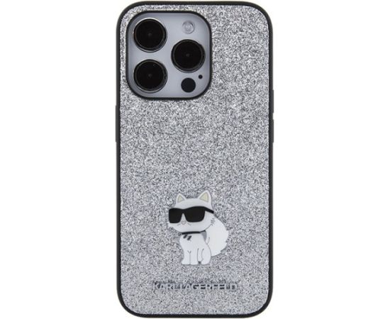 Karl Lagerfeld Fixed Glitter Choupette Logo Metal Pin Aizsargapvalks Priekš Apple iPhone 15 Pro Neoriģinālie Maciņi