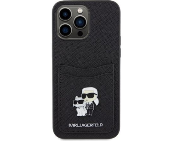 Karl Lagerfeld Saffiano Cardslot KC Metal Pin Back Case Aizsargapvalks Priekš Apple iPhone 15 Pro Max Neoriģinālie Maciņi