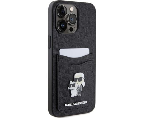 Karl Lagerfeld Saffiano Cardslot KC Metal Pin Back Case Aizsargapvalks Priekš Apple iPhone 15 Pro Max Neoriģinālie Maciņi