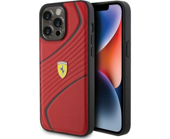 Ferrari Twist Metal Logo Back Case Aizsargapvalks Priekš Apple iPhone 15 Pro Max Neoriģinālie Maciņi