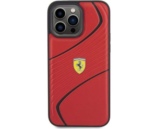 Ferrari Twist Metal Logo Back Case Aizsargapvalks Priekš Apple iPhone 15 Pro Max Neoriģinālie Maciņi