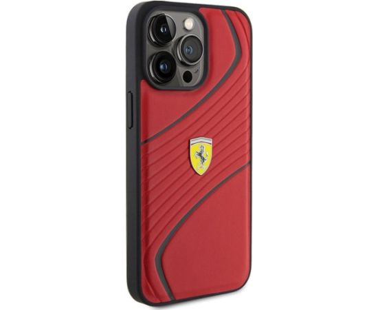 Ferrari Twist Metal Logo Back Case Aizsargapvalks Priekš Apple iPhone 15 Pro Max Neoriģinālie Maciņi