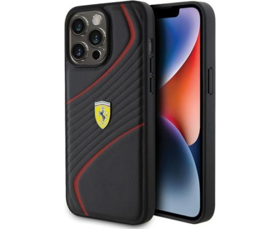 Ferrari Twist Metal Logo Back Case Aizsargapvalks Priekš Apple iPhone 15 Pro Max Neoriģinālie Maciņi