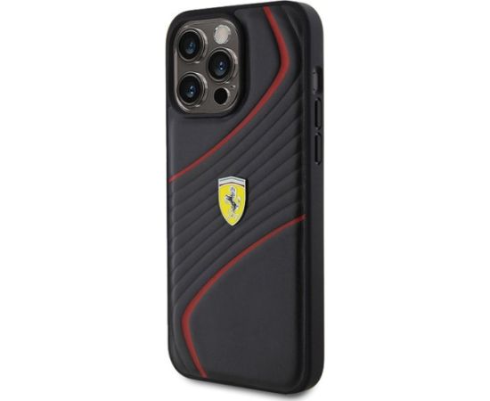 Ferrari Twist Metal Logo Back Case Aizsargapvalks Priekš Apple iPhone 15 Pro Max Neoriģinālie Maciņi