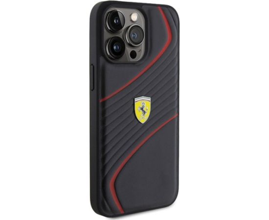 Ferrari Twist Metal Logo Back Case Aizsargapvalks Priekš Apple iPhone 15 Pro Max Neoriģinālie Maciņi