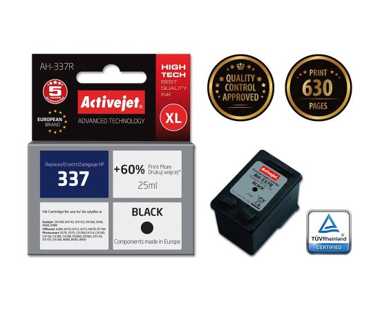 Activejet AH-337R Ink (replacement for HP 337 C9364EE; Premium; 25 ml; black) Tintes printeru izejmateriāli