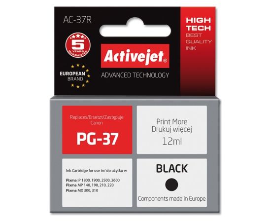Activejet AC-37R Ink cartridge (replacement for Canon PG-37; Premium; 12 ml; black) Чернила для принтера