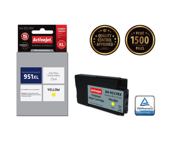 Activejet AH-951YRX Ink (replacement for HP 951XL CN048AE; Premium; 25 ml; yellow) Tintes printeru izejmateriāli